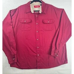 Wrangler Men Long Sleeve Button Up Shirt Red Cotton Flannel Work Casual XL